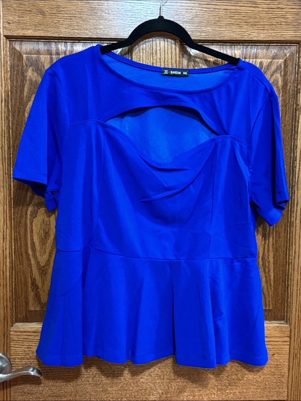 SHEIN Royal Blue Short Sleeve Cutout Peplum Top